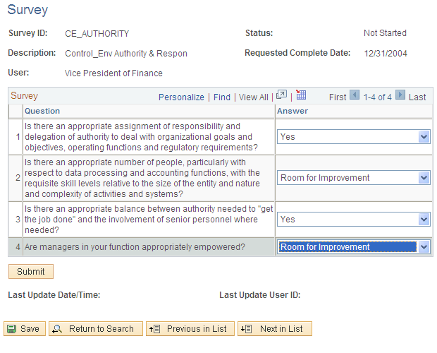 Example Survey page