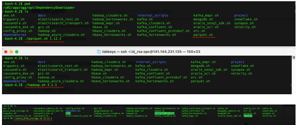 II.必要なバージョンを指定してparquet.sh、hadoop.shおよびazure_blob_storage.shを実行します。