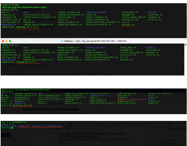 必要なバージョンを指定したparquet.sh、hadoop.shおよびoracle_oci.shの実行