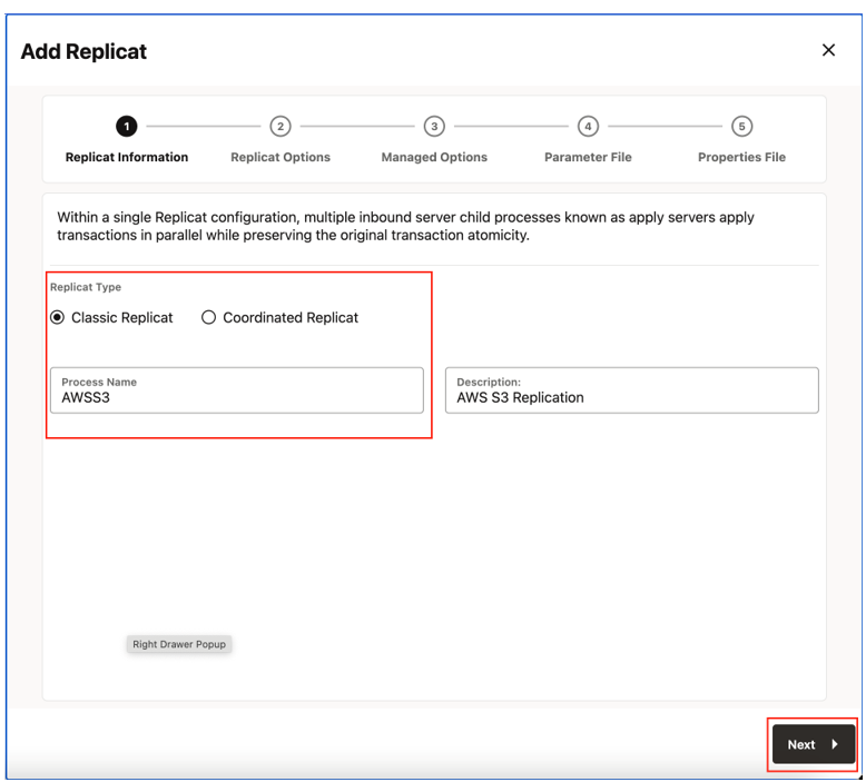 「Replicatオプション」を指定して「次」をクリックします。