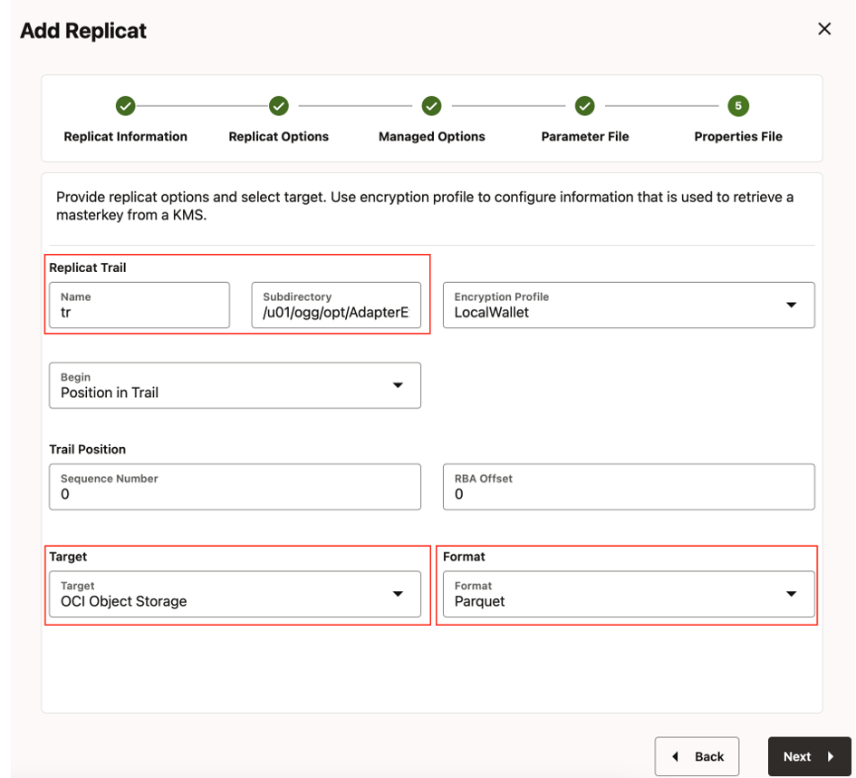 「Replicatオプション」を入力して「次」をクリックします。