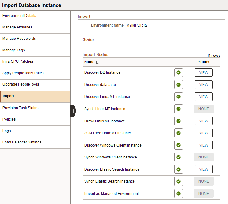 Import Database Instance page with complete steps