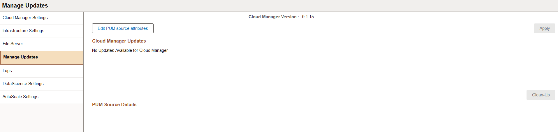 Manage Updates page