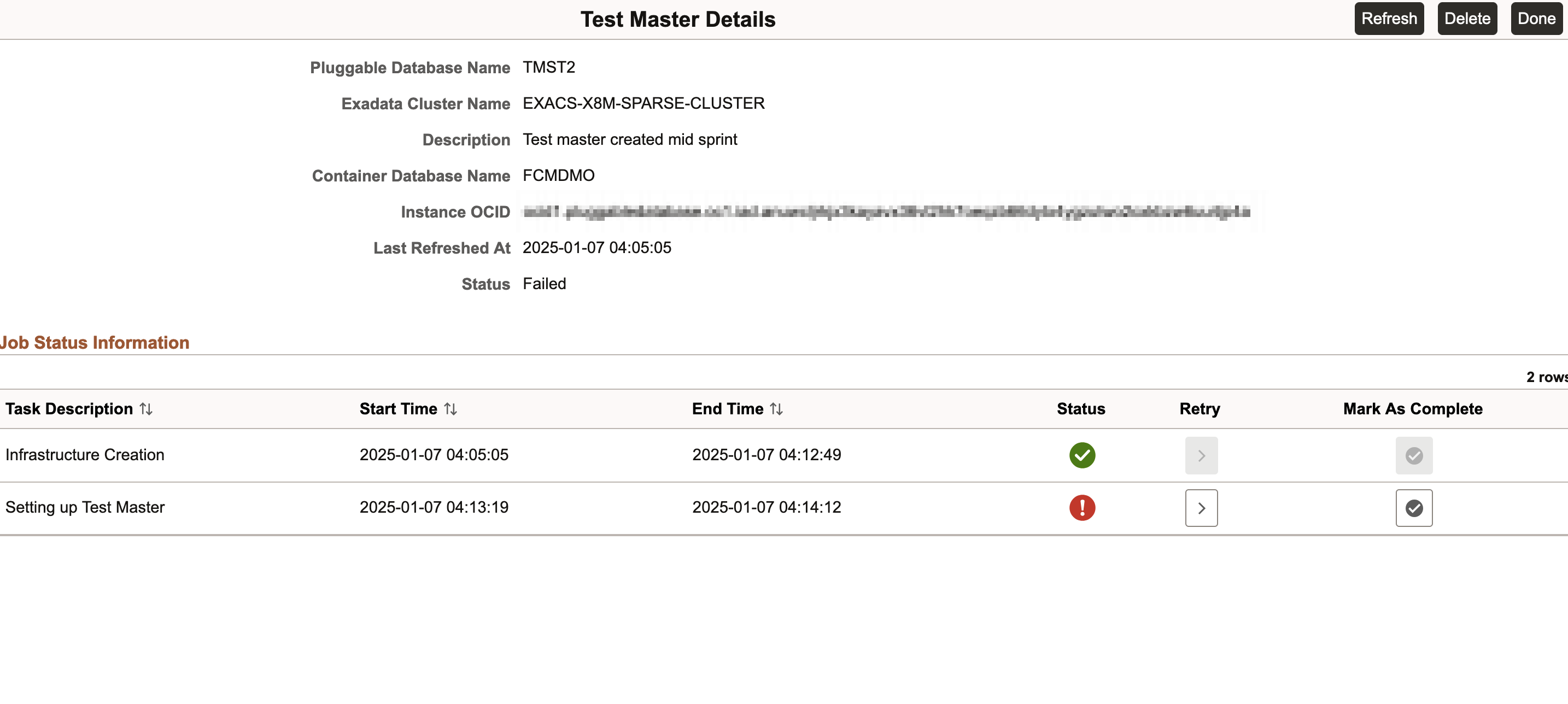Test Master Details page