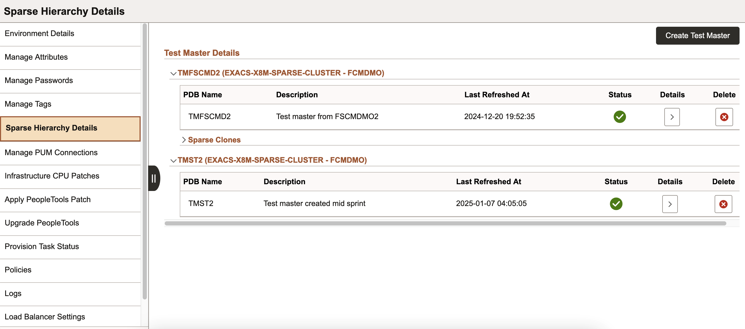 Sparse Hierarchy Details page