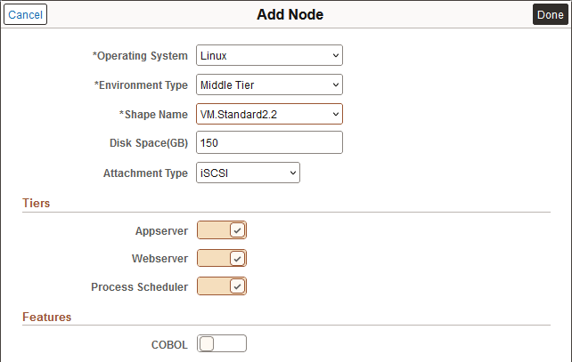 Add Node page for Middle Tier