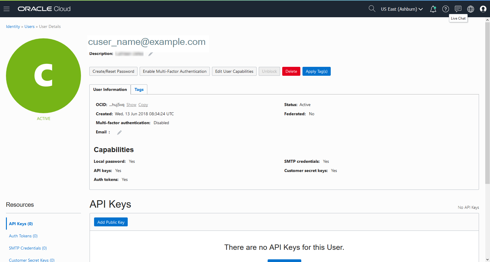 User Information page