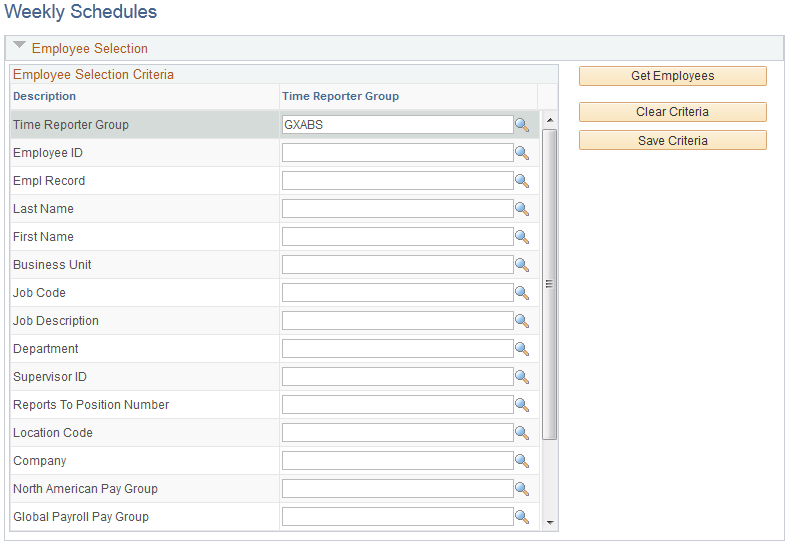 Weekly Schedules page (1 of 3)