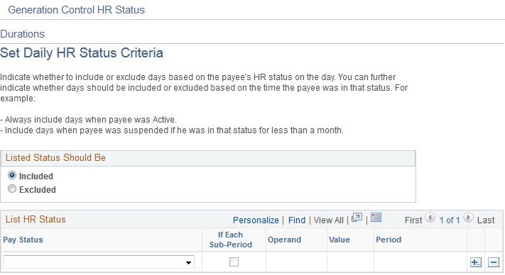 Set Daily HR Status Criteria page