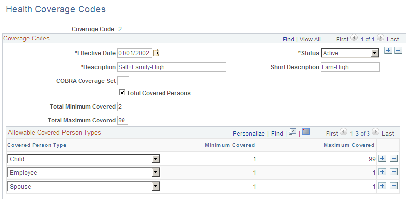 Health Coverage Codes page