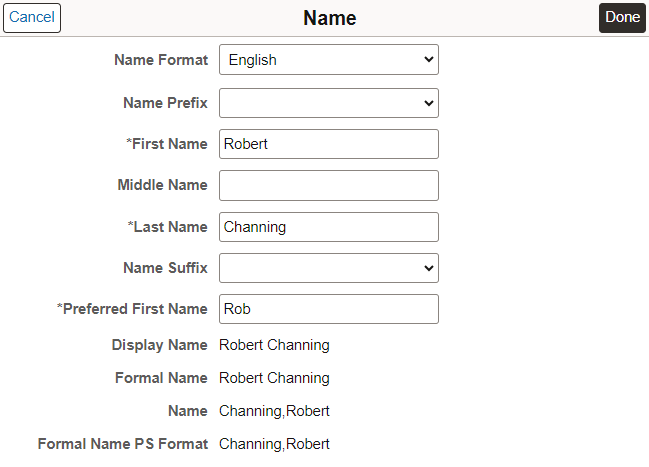 Name modal window