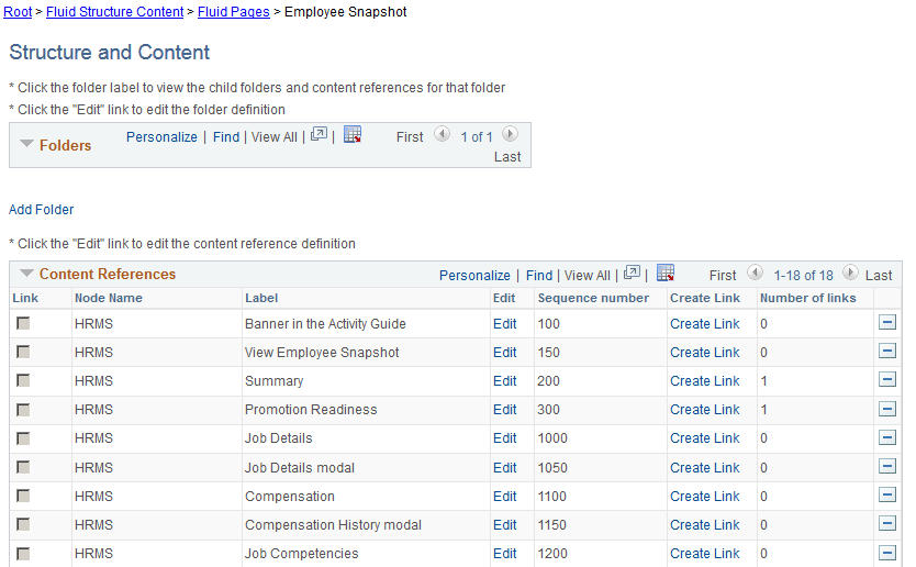 Structure and Content page for Employee Snapshot showing the number sequence