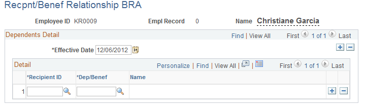 Recpnt/Benef Relationship BRA page