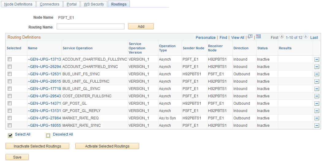 Nodes - Routings page