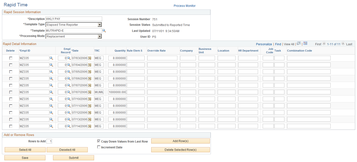 Rapid Time page