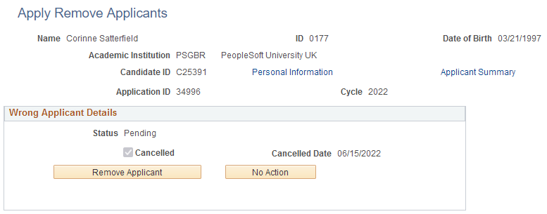 Apply Remove Applicants page