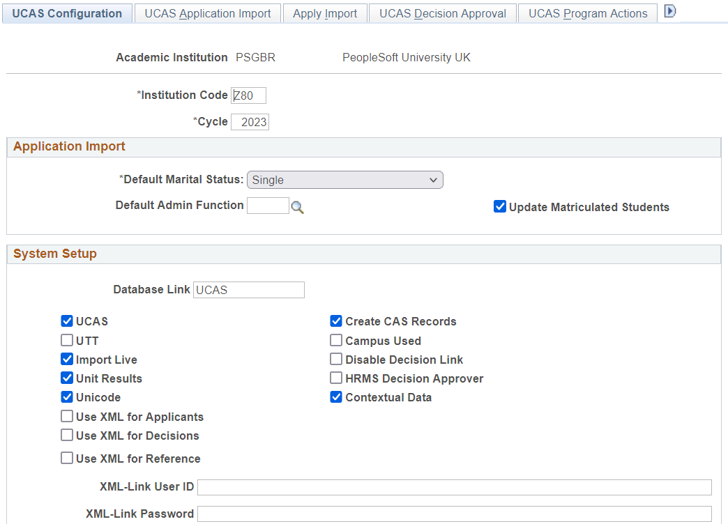 UCAS (Universities and Colleges Admissions Service) Configuration page 1 of 2