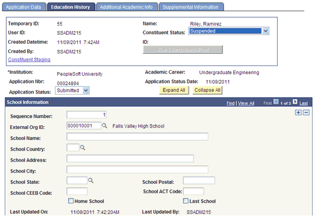 Education History page (1 of 3)