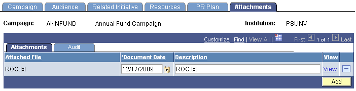 Attachments page for initiatives