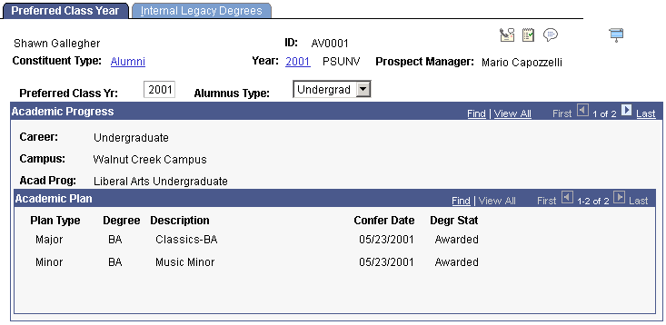 Preferred Class Year page