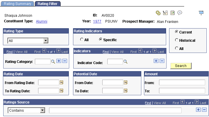 Rating Filter page