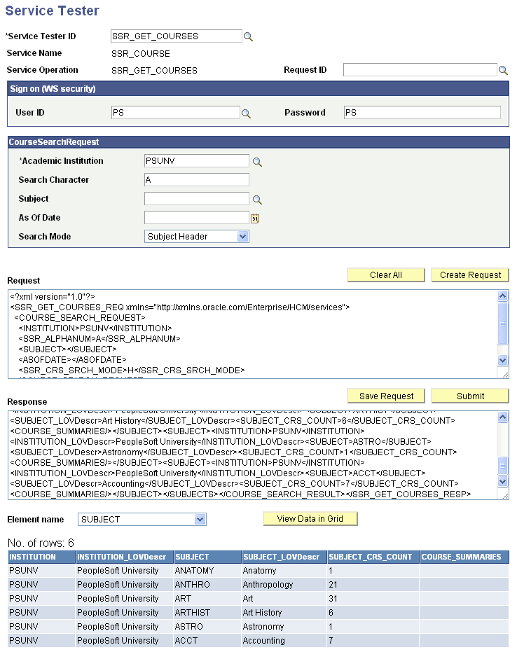 Service Tester page