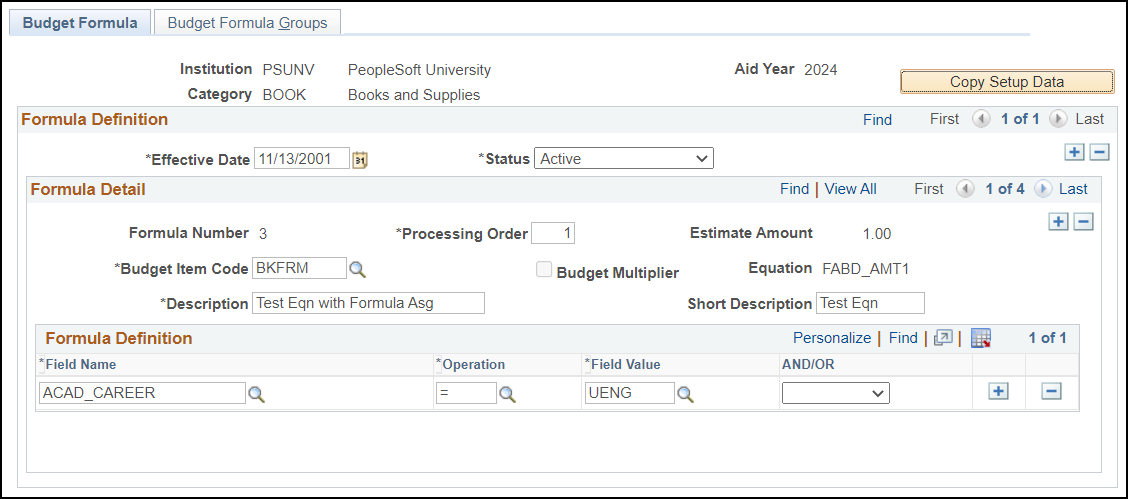 Budget Formula page