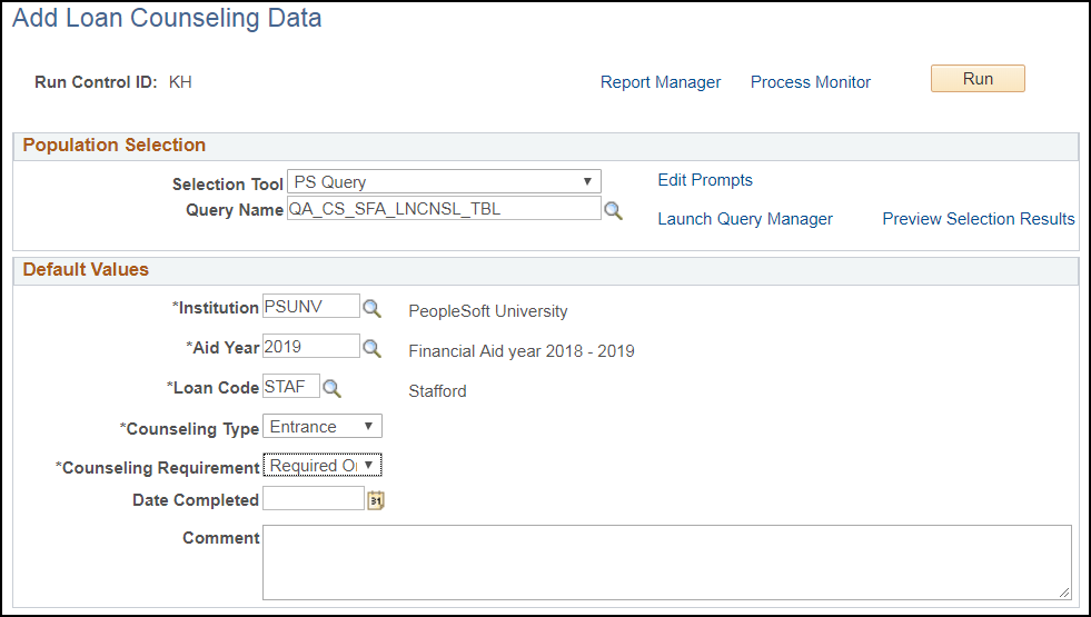 Add Loan Counseling Data page
