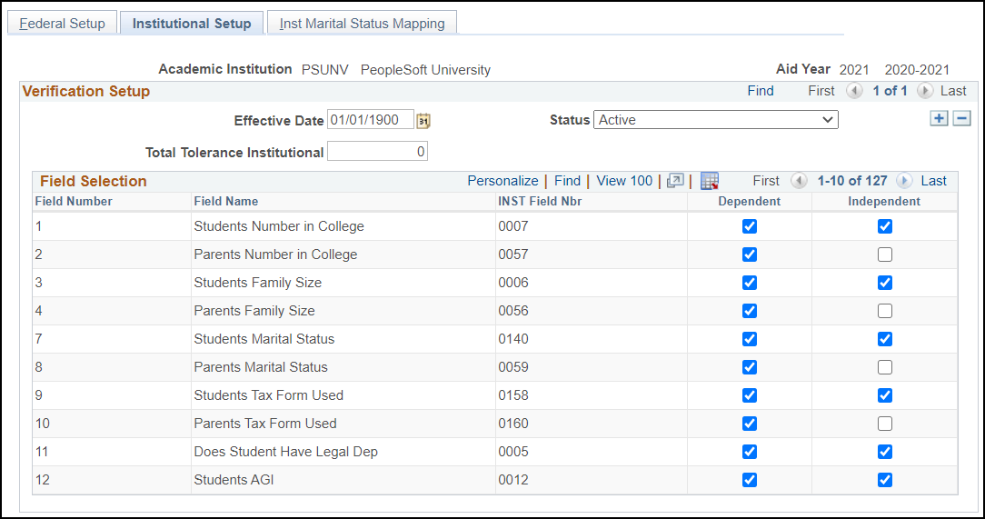 Institutional Setup page
