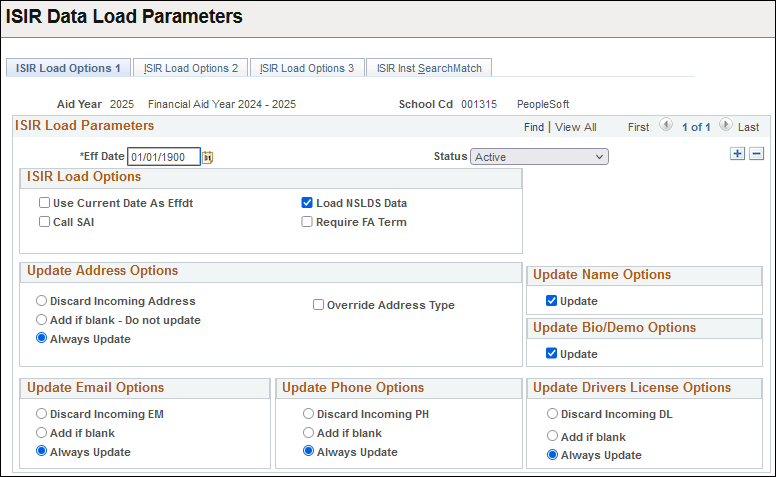 ISIR (Institutional Student Information Record) Load Options 1 page