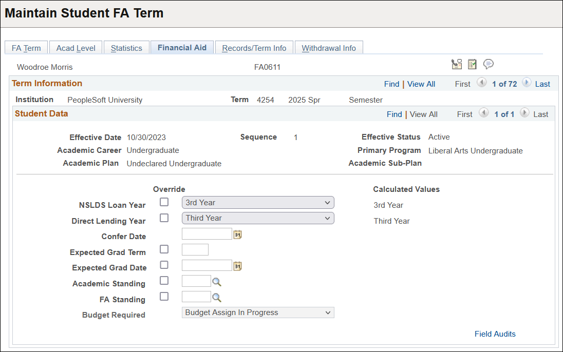 Financial Aid Info (information) page