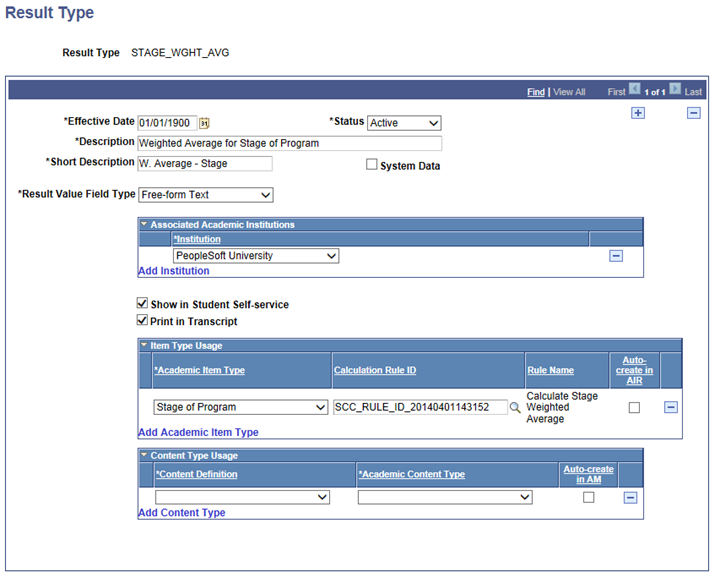 Result Type page