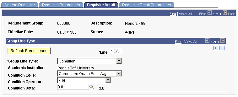 Creating a condition for cumulative GPA (grade point average) (CRSE_RQS_RSTR_DET)