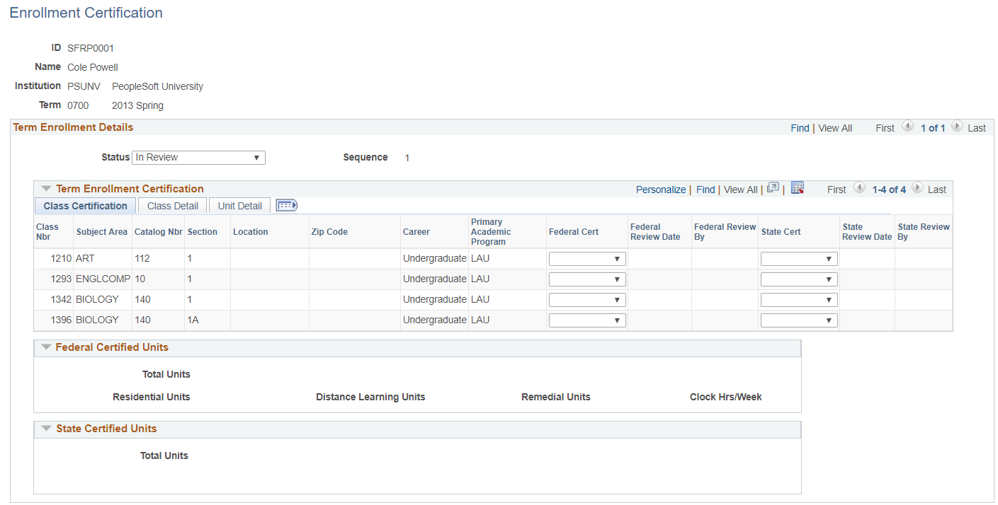 Enrollment Certification page