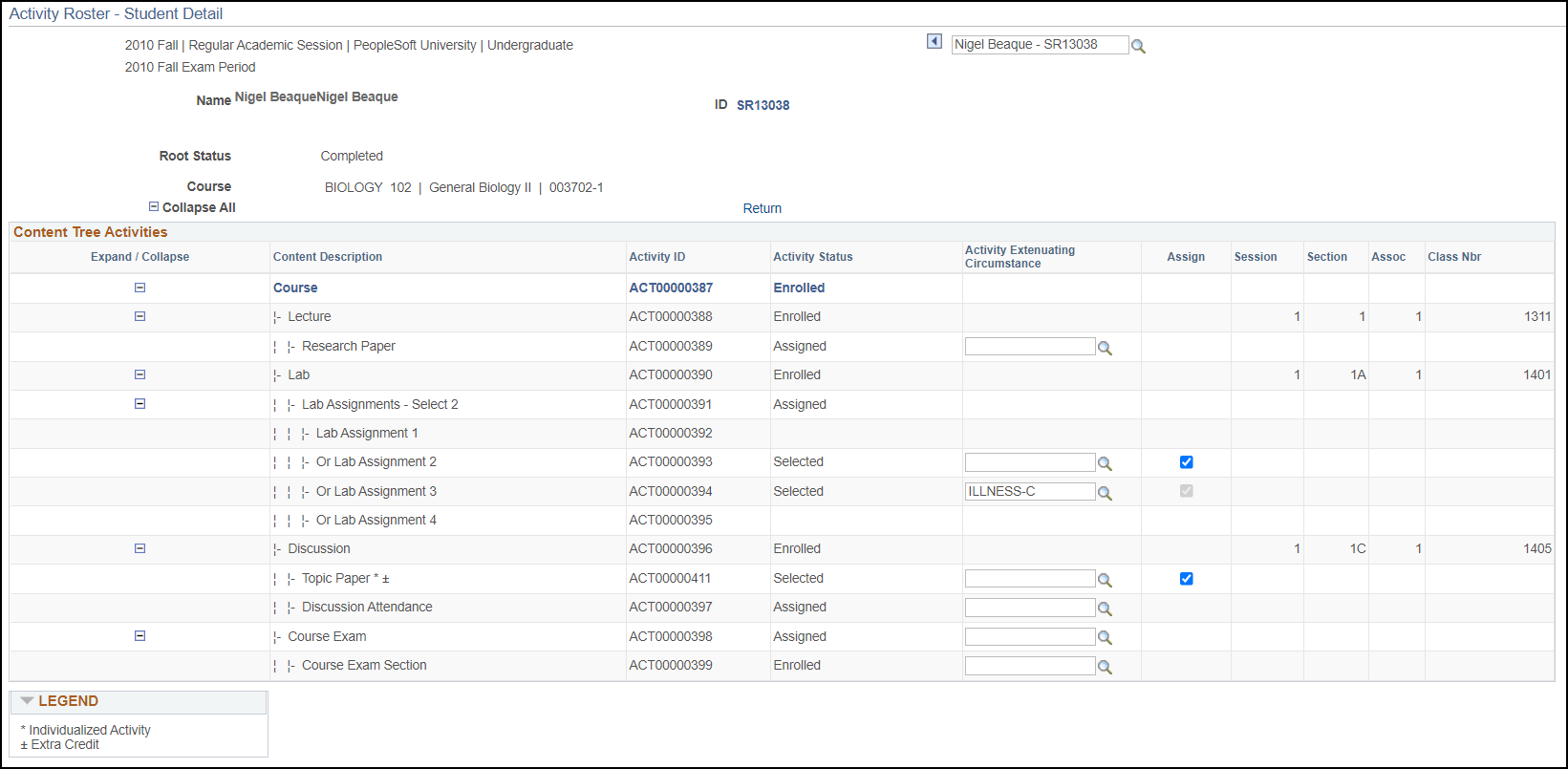 Activity Roster - Student Detail page