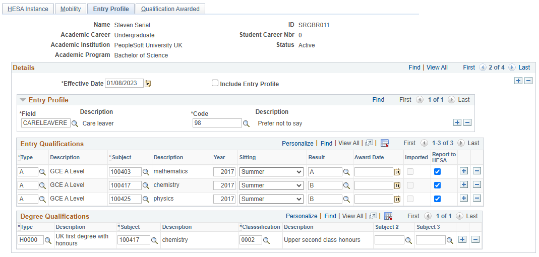 Entry Profile page