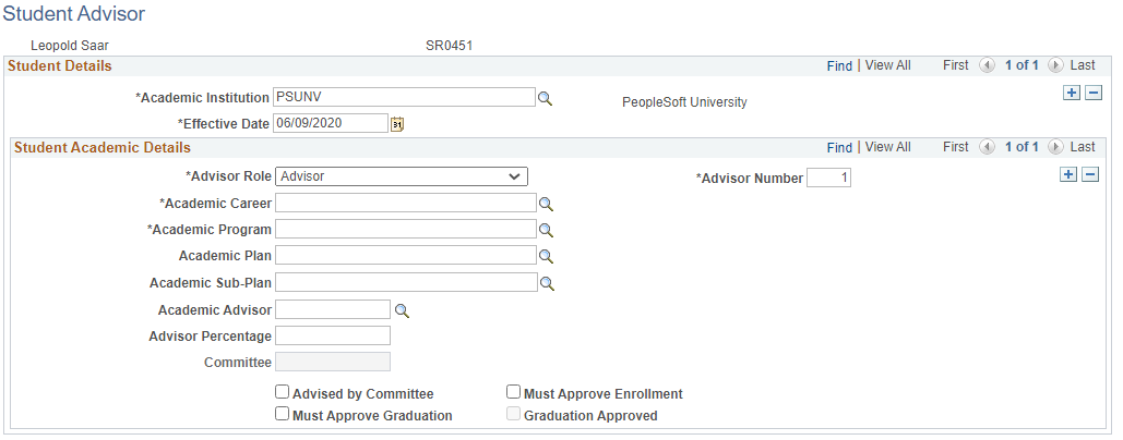 Student Advisor page