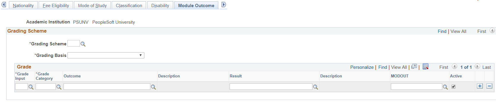 Module Outcome page