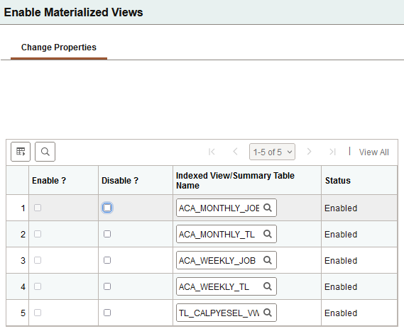 Change Properties page for materialized views in Microsoft SQL Server database
