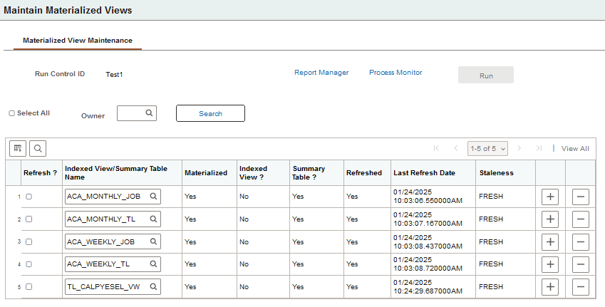 Materialized View Maintenance page in Microsoft SQL Server database