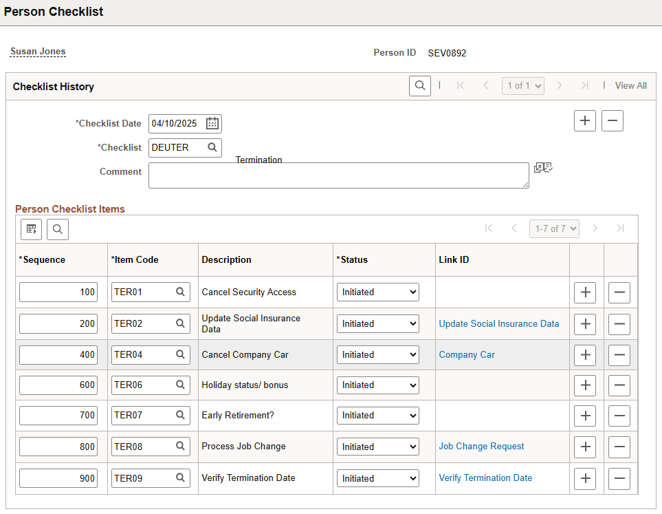 Example of Person Checklist page with a grid of occurs count 7 nested in a scroll area of occurs count 1