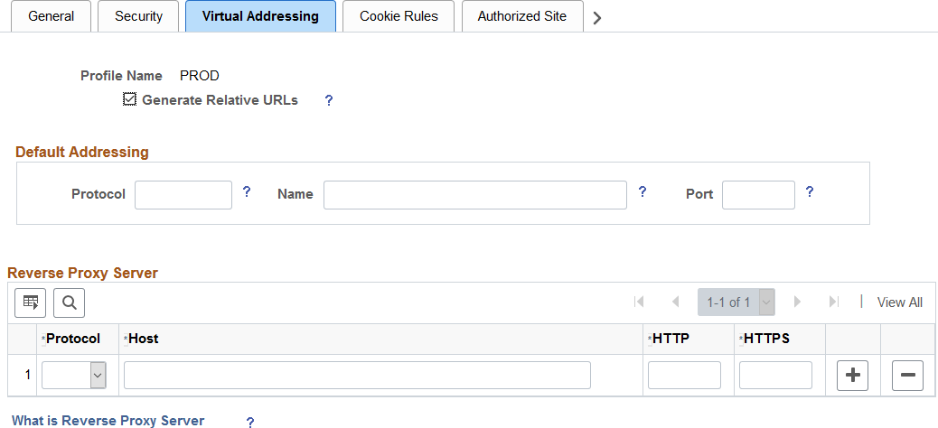 Web Profile Configuration - Virtual Addressing page