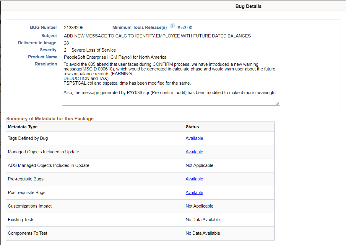 Bug Details page