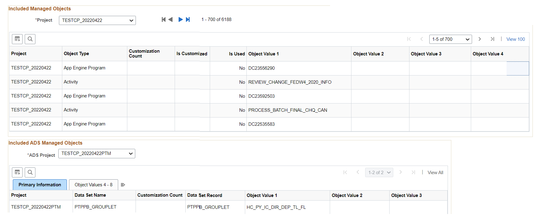 Included Managed Objects and Included ADS Managed Objects