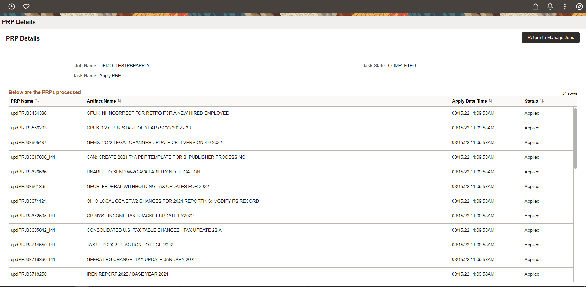 PRP Details page