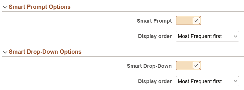 My Preferences - General Settings: Smart Prompt Options and Smart Drop-Down Options