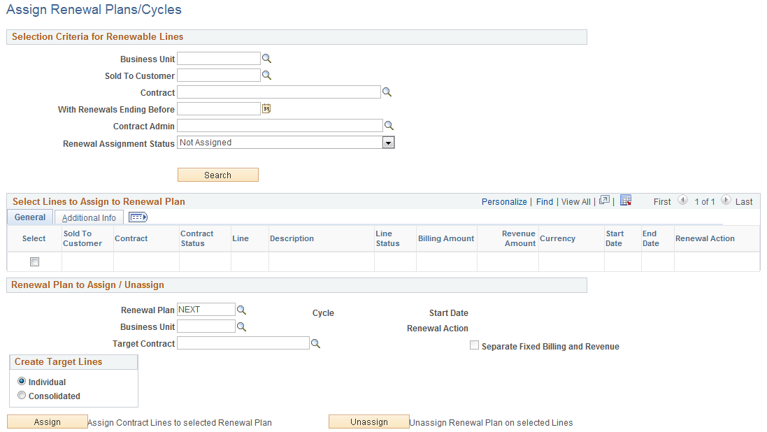 Assign Renewal Plans Cycles Page