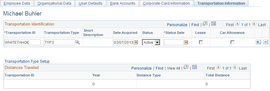 Employee Profile - Transportation Information page