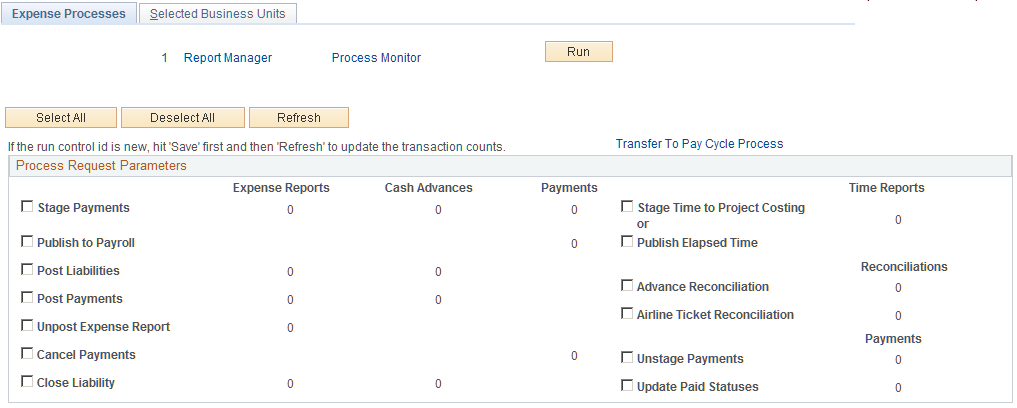 Expense Processes page