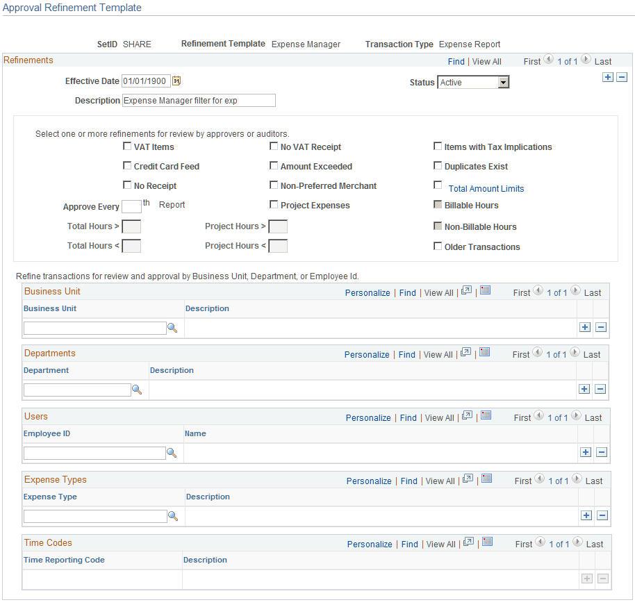 Approval Refinement Template page